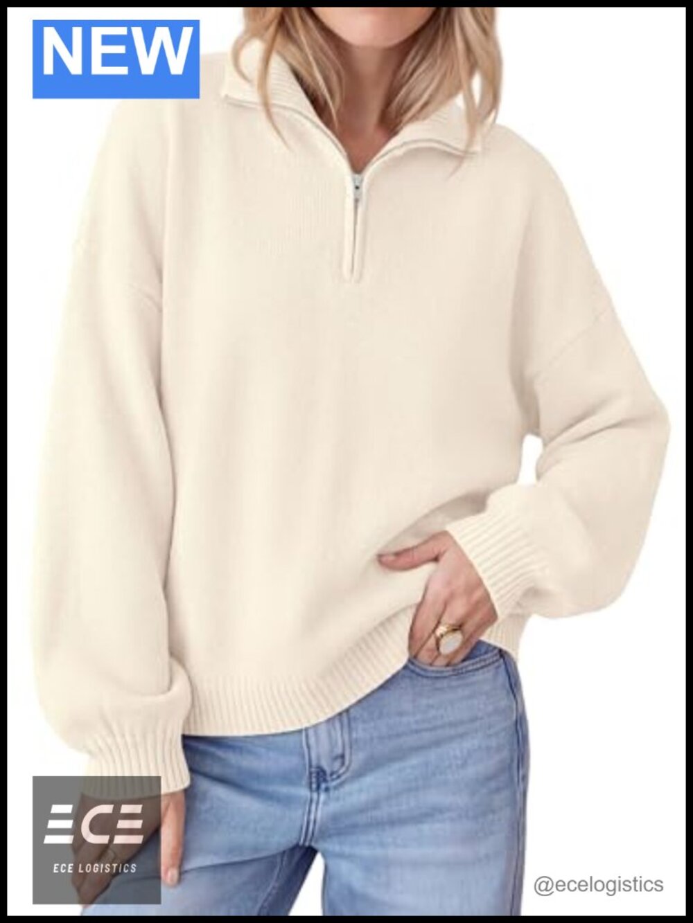 Oversized Quarter Zip Pullover Sweater Drop Shoulder Fall Winter